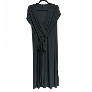 White House Black Market Black Jersey Knit Tie Front Midi Dress